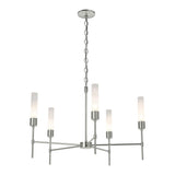 Vela 5 Arm Chandelier in Sterling, Frosted Glass by Hubbardton Forge