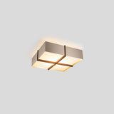 Veram Flushmount by Cerno, 24 inch, walnut wood frame with brushed rose gold shade - angled view
