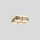 Veram Flushmount by Cerno, 24 inch, walnut wood frame with distressed brass shade