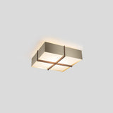 Veram Flushmount by Cerno, 24 inch, walnut wood frame with distressed brass shade - angled view