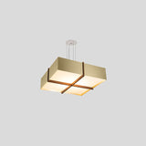 Veram Pendant Light by Cerno, 24 inch, walnut wood frame with brushed brass shade - angled view