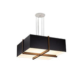 Veram Pendant Light by Cerno, 18 inch, walnut wood frame with matte black with matte white interior shade