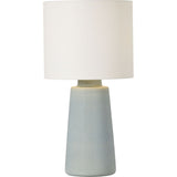 Vessel Table Lamp — 14", White Linen, Blue Anglia Crackle
