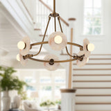 Vintage Brass/Alabaster Dahlia Chandelier by Alora Lighting Details