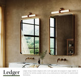 Vintage Brass/Glossy Opal Glass Ledger Vanity Light by Alora Lighting in Bathroom