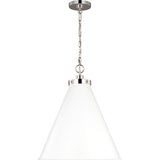 Wellfleet Cone Pendant — 19 1/2", Matte White and Polished Nickel