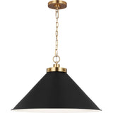 Wellfleet Cone Pendant — 23 1/2", Midnight Black and Burnished Brass