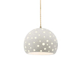 White Crackle-Beige Twisted Cord Perforated Small Globe Pendant by Justice Design