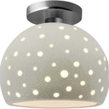 White Crackle Brushed Nickel Perforated Small Globe Semi-Flush by Justice Design