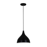 Zoe Ceramic Pendant Light by Geo Contemporary in Black ceramic with a black cord, shown at full drop with its canopy