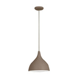 Zoe Ceramic Pendant Light by Geo Contemporary in Sand ceramic with a brown cord, shown at full drop with its canopy