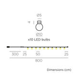 Bruna Solar String Lights - dimensions drawing