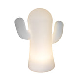 Glowing white cactus-shaped table lamp casting a soft warm light from its molded body — Panchito Battery Table Lamp by New Garden