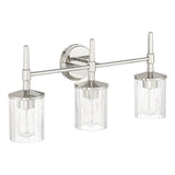 Andrea 24-inch 3-light Polished Nickel Vanity Light with Clear Ribbed Glass Shades