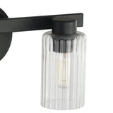 Bedminster 14-inch 2-light Matte Black Vanity Light with Clear Ribbed Glass Shades