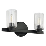 Bedminster 14-inch 2-light Matte Black Vanity Light with Clear Ribbed Glass Shades