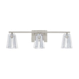 Valentin 24-inch 3-light Brushed Nickel Vanity Light with Clear Pressed Glass Shades