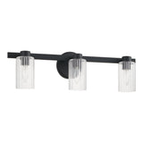 Bedminster 24-inch 3-light Matte Black Vanity Light with Clear Ribbed Glass Shades
