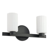 Bedminster 14-inch 2-light Matte Black Vanity Light with Etched Opal Ribbed Glass Shades