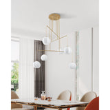 Bryony 48-inch 6-light Brushed Gold Chandelier with White Synthetic Silk Shades