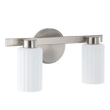Bedminster 14-inch 2-light Brushed Nickel Vanity Light with Etched Opal Ribbed Glass Shades