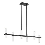 Ristretto 50-inch 12-light Matte Black LED Linear Chandelier with Clear Ribbed and White Acrylic Shades