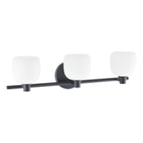 Valentina 24-inch 3-light Matte Black Vanity Light with Etched Opal Glass Shades