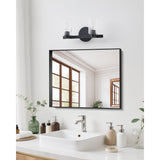 Bedminster 14-inch 2-light Matte Black Vanity Light with Clear Ribbed Glass Shades