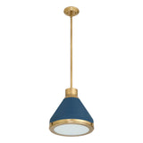 Doyle 13-inch 1-light Natural Brass Pendant Light with Matte Blue Metal Shade