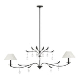 Presley 56-inch 2-light Textured Black Linear Chandelier with Clear Glass Drops and White Linen Shades