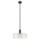 Como 18-inch 1-light Matte Black Convertible Pendant with Clear Ribbed and Opal Glass Shade