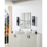 Colton 18-inch 2-light Textured Black 5CCT LED Vanity Light with Etched Opal Glass Shades