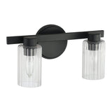 Bedminster 14-inch 2-light Matte Black Vanity Light with Clear Ribbed Glass Shades
