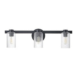 Bedminster 24-inch 3-light Matte Black Vanity Light with Clear Ribbed Glass Shades