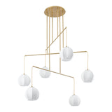 Bryony 48-inch 6-light Brushed Gold Chandelier with White Synthetic Silk Shades