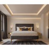 Calle 27-inch 3-light Brass LED Wall Sconce with Gold Leaf Hand Pressed Glass Shades