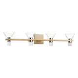 Blake 35-inch 8-light Champagne Gold and Polished Nickel 5CCT LED Vanity Light with Clear and Clear Ribbed Glass