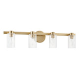 Bedminster 30-inch 4-light Champagne Gold Vanity Light with Clear Ribbed Glass Shades