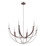 Sussex 29-inch 6-light Polished Nickel and Dark Brown Faux Leather Chandelier