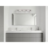 Dryden 32-inch 4-light Polished Nickel Vanity Light with Clear Ribbed Glass Shades