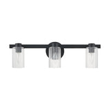 Bedminster 24-inch 3-light Matte Black Vanity Light with Clear Ribbed Glass Shades