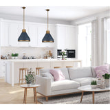 Doyle 18-inch 1-light Natural Brass Pendant Light with Matte Blue Metal Shade