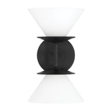 Tremolo 11-inch 2-light Matte Black and Champagne Gold Vanity Light with Etched Opal Glass