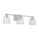 Valentin 24-inch 3-light Brushed Nickel Vanity Light with Clear Pressed Glass Shades