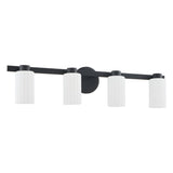 Bedminster 30-inch 4-light Matte Black Vanity Light with Etched Opal Ribbed Glass Shades