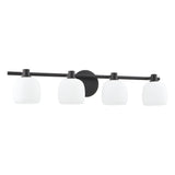 Valentina 30-inch 4-light Matte Black Vanity Light with Etched Opal Glass Shades