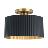 Leilani 11-inch 1-light Brushed Gold Semi-Flush Mount with Matte Black and Gold Metal Shade