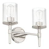 Andrea 15-inch 2-light Polished Nickel Vanity Light with Clear Ribbed Glass Shades