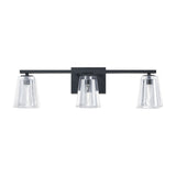 Valentin 24-inch 3-light Matte Black Vanity Light with Clear Pressed Glass Shades