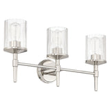 Andrea 24-inch 3-light Polished Nickel Vanity Light with Clear Ribbed Glass Shades